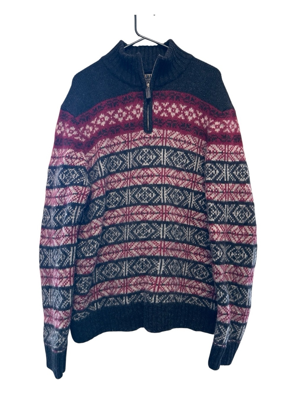 Vintage Y2K Nautica Men's Fair Isle Turtleneck Half-Zip Sweater - Wool Blend XL